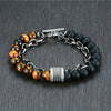 TCC™ Natural Tiger Eye & Matt Agate Stone Stainless Steel Goodluck Charm Bracelet